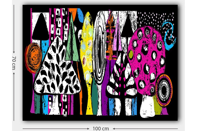 Canvas taulu 70x100 cm - Värikkäitä sieniä ja abstrakteja muotoja leikkisässä sommitelmassa - Vaaleanpunainen / Musta / Vihreä - Sisustustuotteet - Taulu & taide - Canvas-taulu