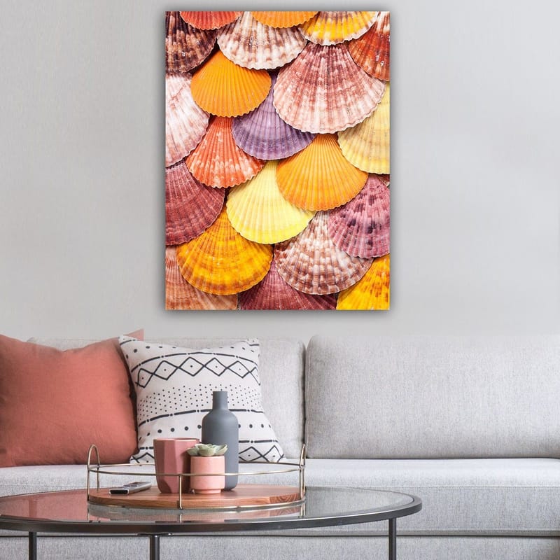 Canvas taulu 70x100 cm - Värikkäitä simpukankuoria kauniissa kuviossa - Oranssi / Violetti / Vaaleanpunainen - Sisustustuotteet - Taulu & taide - Canvas-taulu