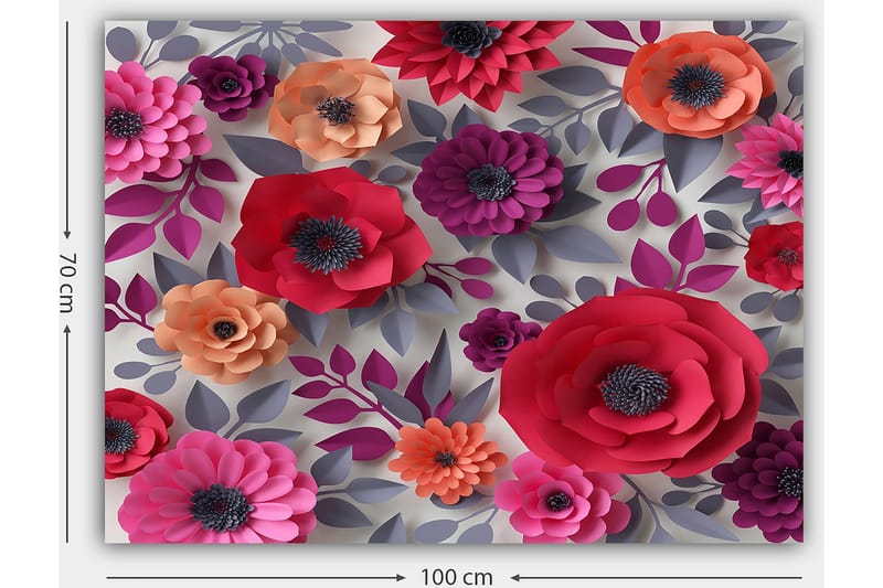 Canvas taulu 70x100 cm - Värikkäitä paperikukkia eri muodoissa ja kokoisina - Tummanpunainen / Violetti / Oranssi - Sisustustuotteet - Taulu & taide - Canvas-taulu