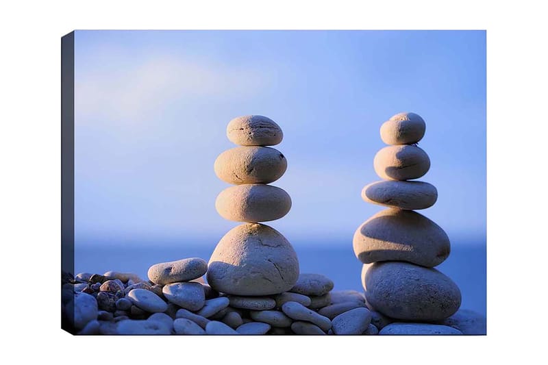 Canvas taulu 70x100 cm - Vakaat kivet harmonisessa tasapainossa, Vaaleanharmaa / Beige / Sininen