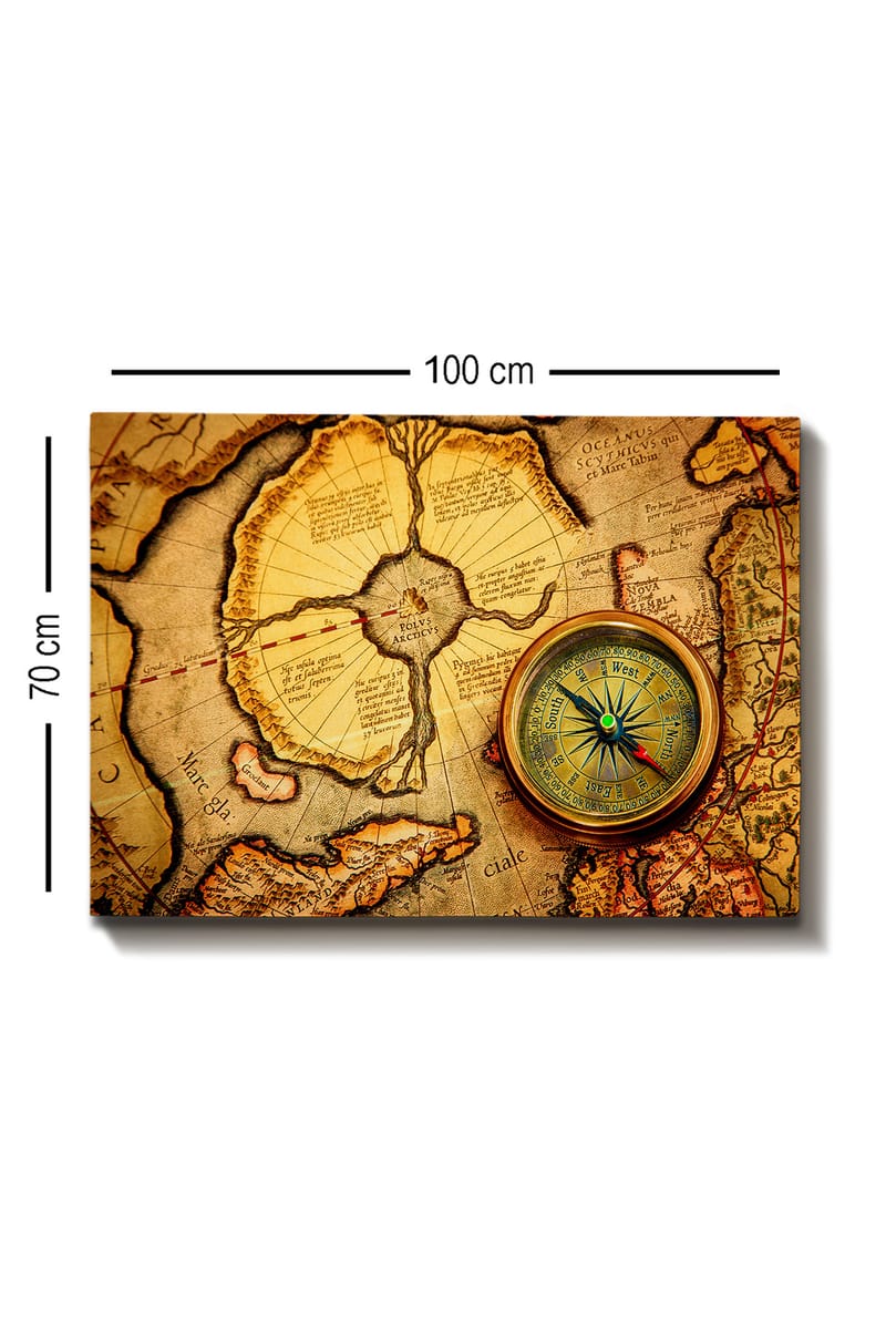 Canvas taulu 70x100 cm - Vanha kartta, jonka pääaiheena on kompassi - Kulta / Ruskea / Beige - Sisustustuotteet - Taulu & taide - Canvas-taulu