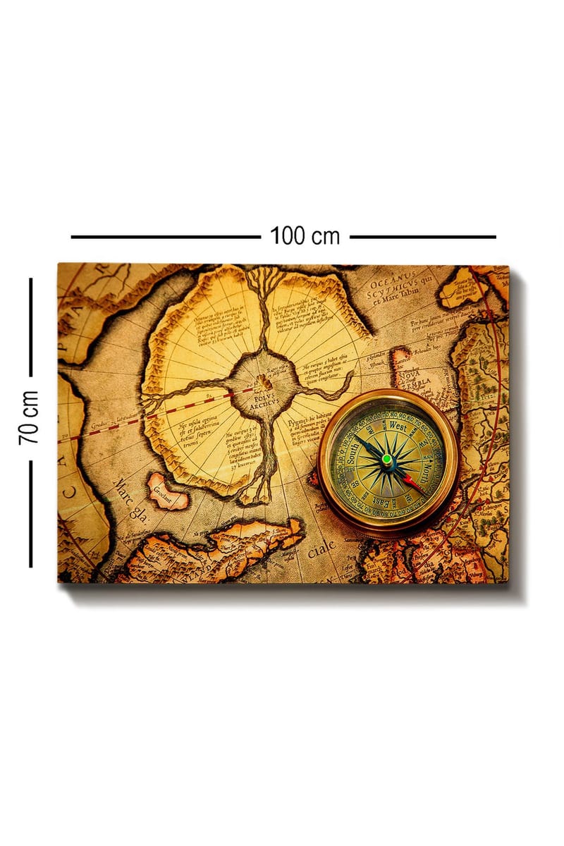 Canvas taulu 70x100 cm - Vanha kartta, jonka pääaiheena on kompassi - Kulta / Ruskea / Beige - Sisustustuotteet - Taulu & taide - Canvas-taulu