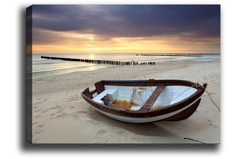 Canvas taulu 70x100 cm - Vanha vene rannalla auringonlaskun aikaan - Ruskea / Sininen / Valkoinen - Sisustustuotteet - Taulu & taide - Canvas-taulu