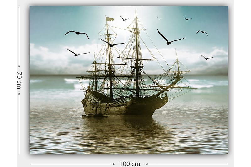 Canvas taulu 70x100 cm - Vanha purjelaiva navigoi tyynillä vesillä kirkkaan taivaan alla - Sininen / Harmaa / Ruskea - Sisustustuotteet - Taulu & taide - Canvas-taulu