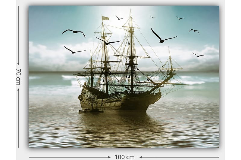 Canvas taulu 70x100 cm - Vanha purjelaiva navigoi tyynillä vesillä kirkkaan taivaan alla - Sininen / Harmaa / Ruskea - Sisustustuotteet - Taulu & taide - Canvas-taulu