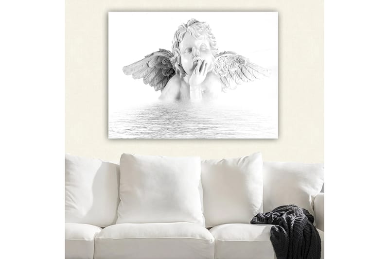 Canvas taulu 70x100 cm - Veistos siivellisestä enkelistä mietteliäässä asennossa - Valkoinen / Harmaa - Sisustustuotteet - Taulu & taide - Canvas-taulu