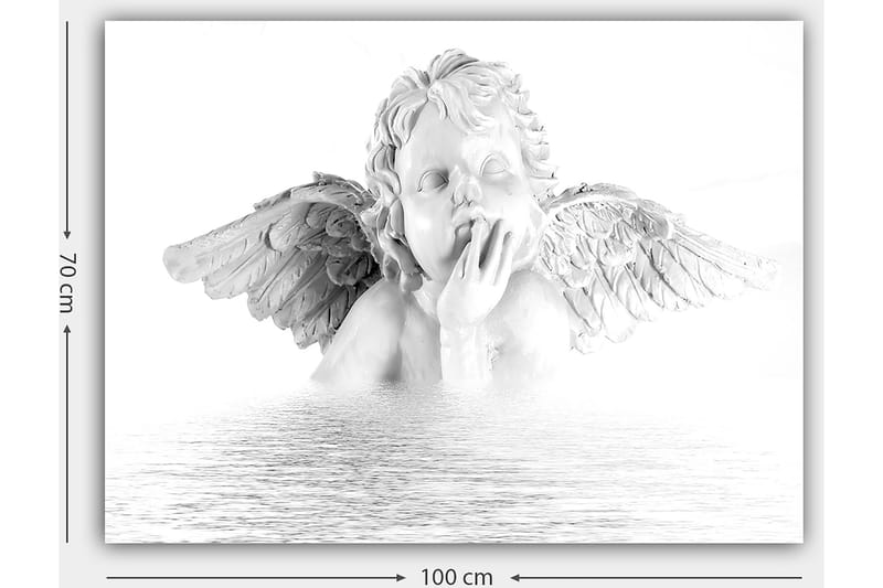 Canvas taulu 70x100 cm - Veistos siivellisestä enkelistä mietteliäässä asennossa - Valkoinen / Harmaa - Sisustustuotteet - Taulu & taide - Canvas-taulu