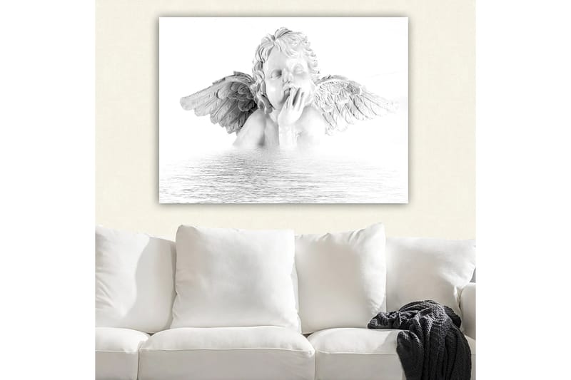 Canvas taulu 70x100 cm - Veistos siivellisestä enkelistä mietteliäässä asennossa - Valkoinen / Harmaa - Sisustustuotteet - Taulu & taide - Canvas-taulu
