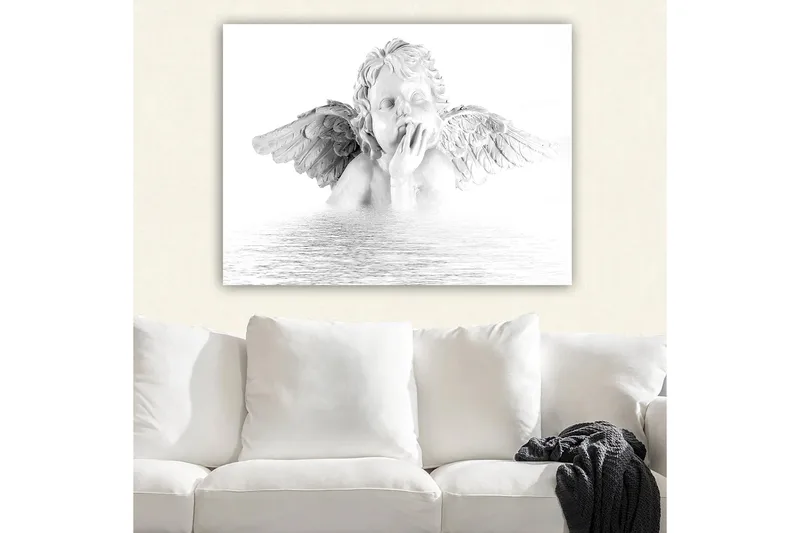 Canvas taulu 70x100 cm - Veistos siivellisestä enkelistä mietteliäässä asennossa - Valkoinen / Harmaa - Sisustustuotteet - Taulu & taide - Canvas-taulu