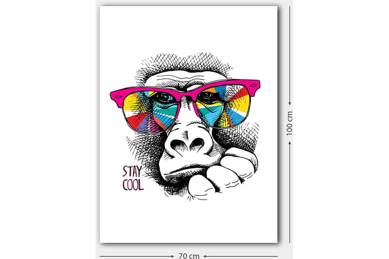 Canvas taulu 70x100 cm - Viileä gorilla värikkäissä aurinkolaseissa ilmaisee rentoa asennetta - Vaaleanpunainen / Keltainen / Sininen - Sisustustuotteet - Taulu & taide - Canvas-taulu