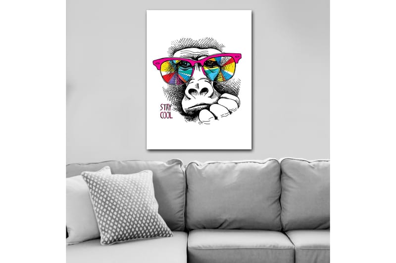 Canvas taulu 70x100 cm - Viileä gorilla värikkäissä aurinkolaseissa ilmaisee rentoa asennetta - Vaaleanpunainen / Keltainen / Sininen - Sisustustuotteet - Taulu & taide - Canvas-taulu