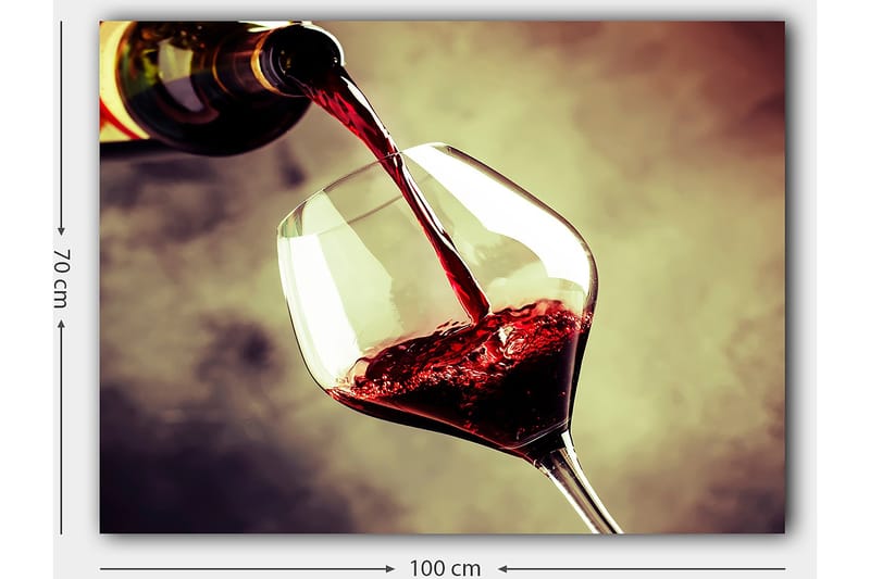 Canvas taulu 70x100 cm - Viinipullo kaadetaan lasilliseen punaviiniä luoden elegantin ja kutsuvan tunnelman - Punainen / Vihreä / Keltainen - Sisustustuotteet - Taulu & taide - Canvas-taulu