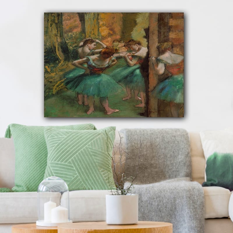 Canvas taulu 70x100 cm - Viisi balettitanssijaa värikkäissä tutuissa valmistautumassa esitykseen - Vihreä / Oranssi / Punainen - Sisustustuotteet - Taulu & taide - Canvas-taulu