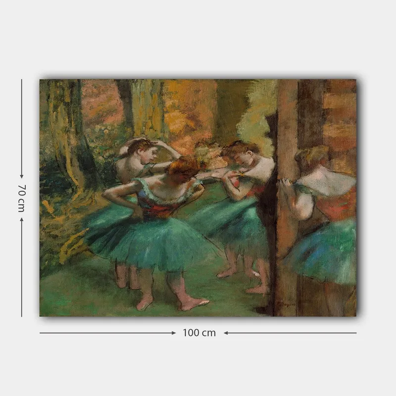 Canvas taulu 70x100 cm - Viisi balettitanssijaa värikkäissä tutuissa valmistautumassa esitykseen - Vihreä / Oranssi / Punainen - Sisustustuotteet - Taulu & taide - Canvas-taulu