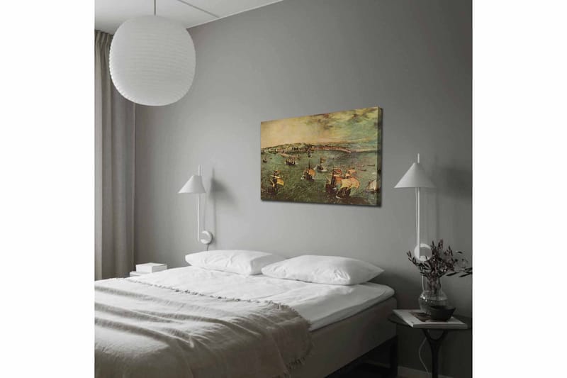 Canvas taulu 70x100 cm - Vilkas järvimaisema, jossa useita purjeveneitä navigoi vedessä - Vihreä / Ruskea / Beige - Sisustustuotteet - Taulu & taide - Canvas-taulu