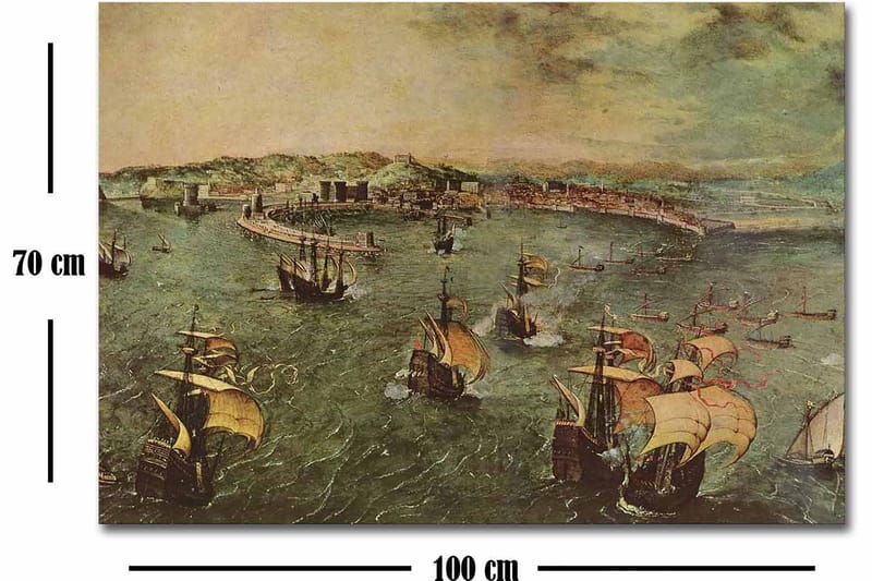 Canvas taulu 70x100 cm - Vilkas järvimaisema, jossa useita purjeveneitä navigoi vedessä - Vihreä / Ruskea / Beige - Sisustustuotteet - Taulu & taide - Canvas-taulu