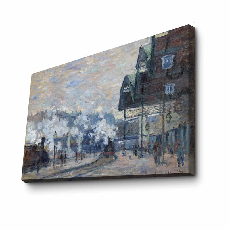 Canvas taulu 70x100 cm - Vilkas kaupunkikuva, jossa ihmisiä ja rakennuksia talvisessa ympäristössä - Sininen / Harmaa / Valkoinen - Sisustustuotteet - Taulu & taide - Canvas-taulu