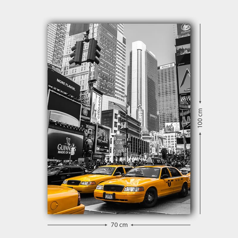 Canvas taulu 70x100 cm - Vilkas kaupunkikuva, jossa keltaiset taksit hallitsevat katua urbaanissa ympäristössä - Keltainen / Musta - Sisustustuotteet - Taulu & taide - Canvas-taulu