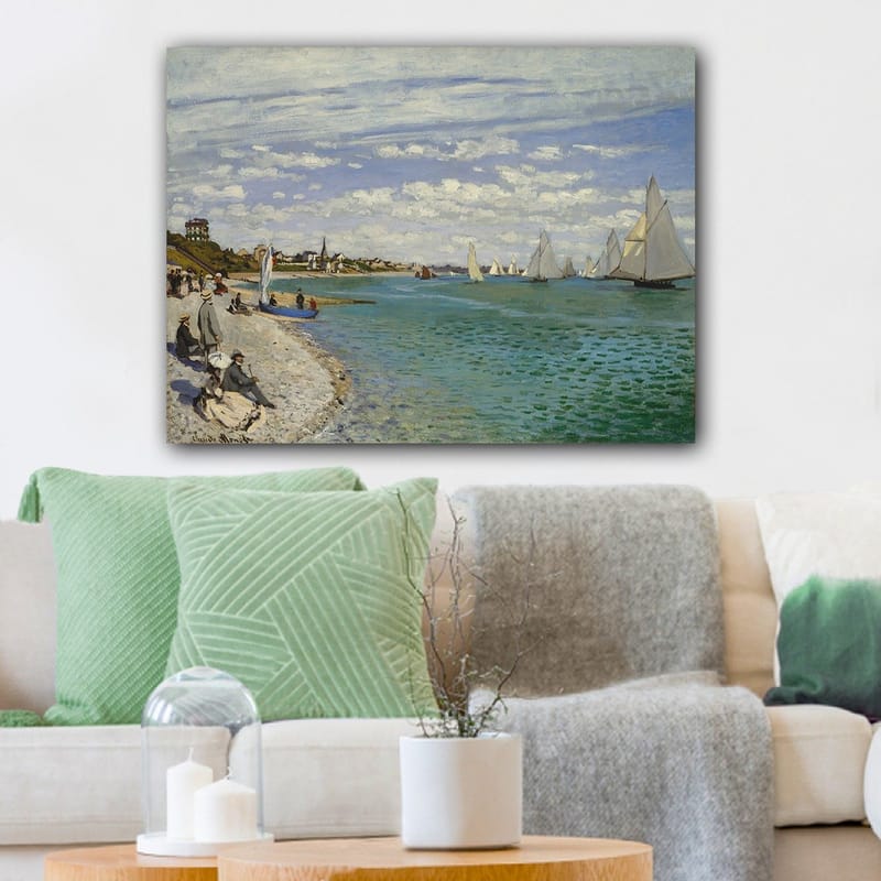 Canvas taulu 70x100 cm - Vilkas rantamaisema purjeveneiden liidessä veden yli - Sininen / Valkoinen / Vihreä - Sisustustuotteet - Taulu & taide - Canvas-taulu