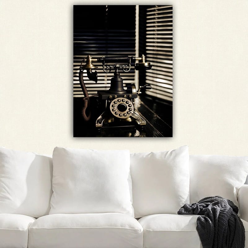 Canvas taulu 70x100 cm - Vintage-puhelin metalliosilla ja elegantilla muotoilulla - Musta / Kulta / Ruskea - Sisustustuotteet - Taulu & taide - Canvas-taulu