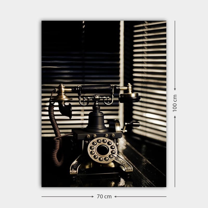 Canvas taulu 70x100 cm - Vintage-puhelin metalliosilla ja elegantilla muotoilulla - Musta / Kulta / Ruskea - Sisustustuotteet - Taulu & taide - Canvas-taulu