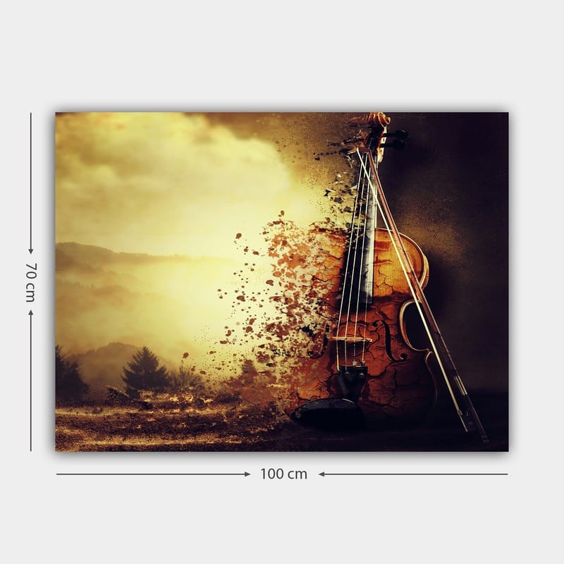 Canvas taulu 70x100 cm - Viulu osittain liukenee unenomaiseen maisemaan - Kulta / Ruskea / Musta - Sisustustuotteet - Taulu & taide - Canvas-taulu