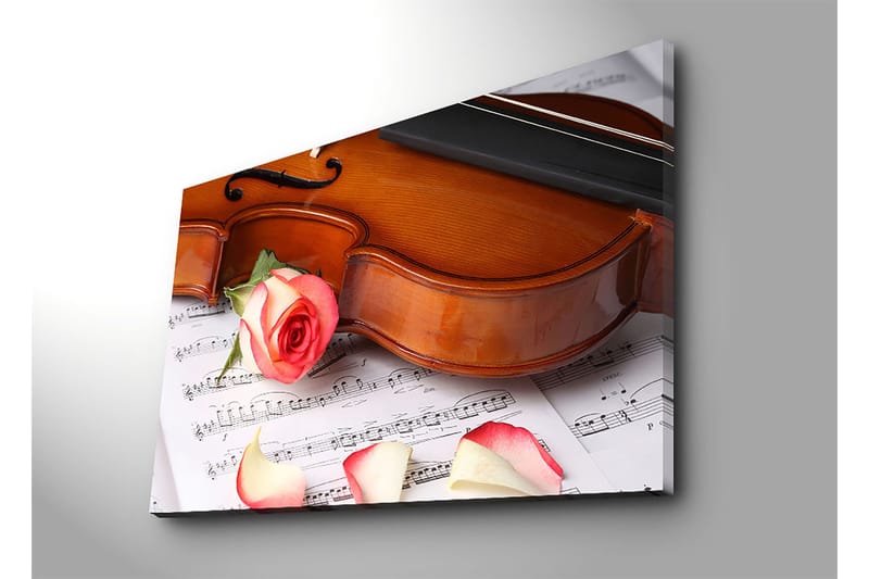 Canvas taulu 70x100 cm - Viulu ruusulla ja ruusun terälehdillä nuotilla - Punainen / Beige / Ruskea - Sisustustuotteet - Taulu & taide - Canvas-taulu