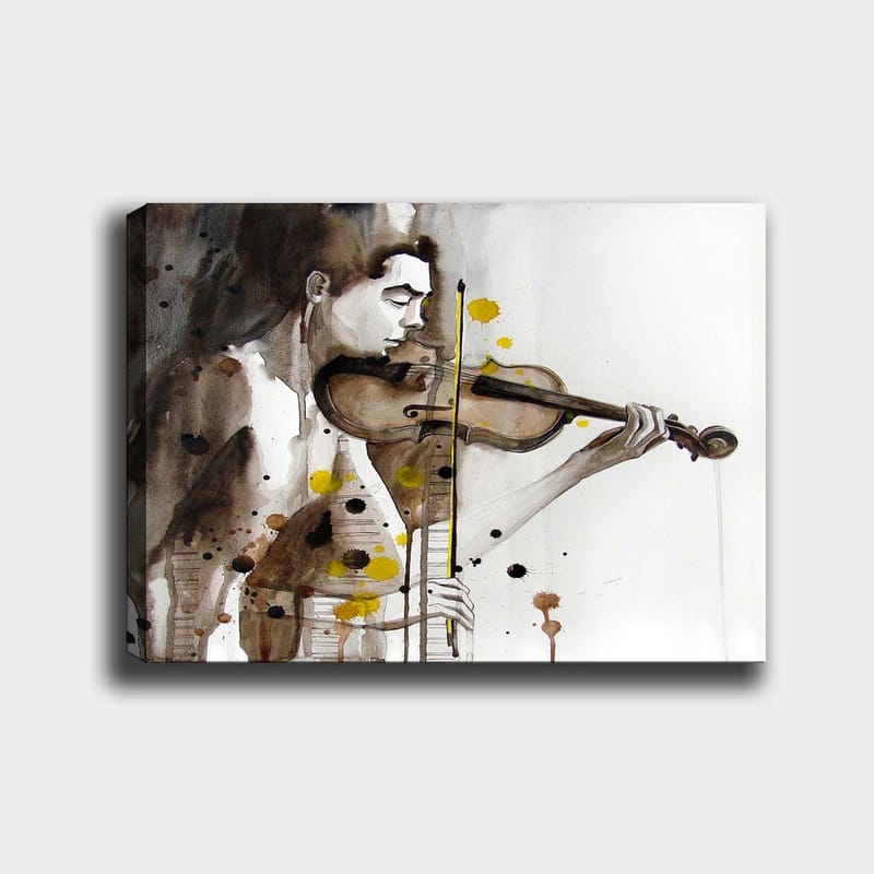 Canvas taulu 70x100 cm - Viulua soittava muusikko, vangittu tunteelliseen ja ilmeikkääseen tyyliin - Ruskea / Keltainen / Musta - Sisustustuotteet - Taulu & taide - Canvas-taulu