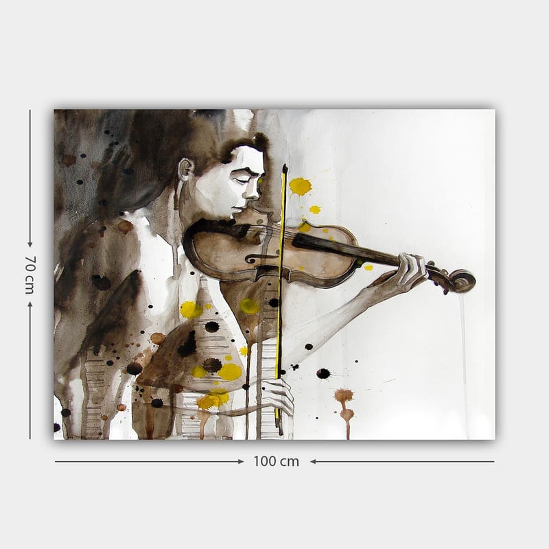 Canvas taulu 70x100 cm - Viulua soittava muusikko, vangittu tunteelliseen ja ilmeikkääseen tyyliin - Ruskea / Keltainen / Musta - Sisustustuotteet - Taulu & taide - Canvas-taulu