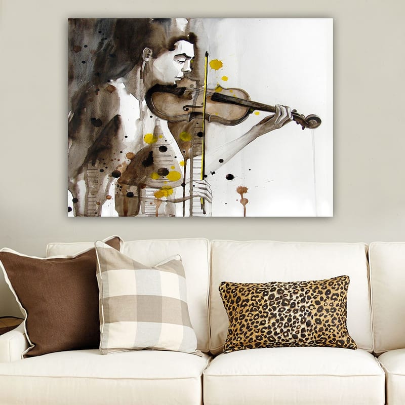 Canvas taulu 70x100 cm - Viulua soittava muusikko, vangittu tunteelliseen ja ilmeikkääseen tyyliin - Ruskea / Keltainen / Musta - Sisustustuotteet - Taulu & taide - Canvas-taulu