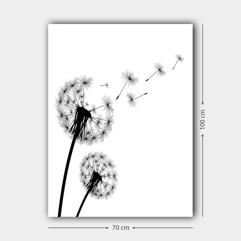 Canvas taulu 70x100 cm - Voikukkien siluetit levittämässä siemeniään tuulessa - Musta / Valkoinen - Sisustustuotteet - Taulu & taide - Canvas-taulu