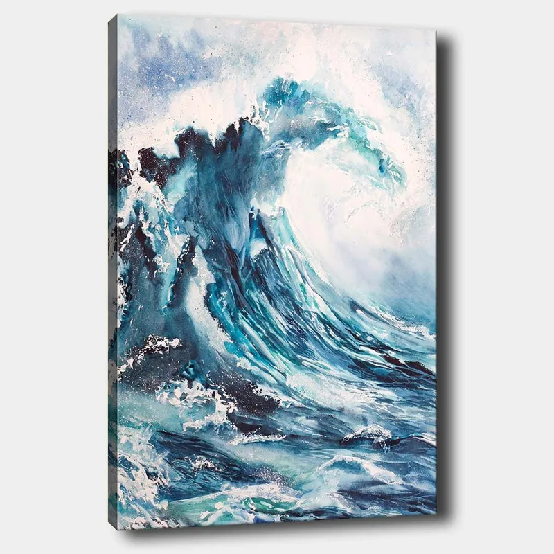 Canvas taulu 70x100 cm - Voimakas aalto murtuu rannalla, Tummansininen / Turkoosi / Valkoinen