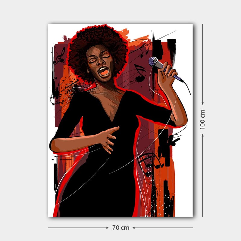 Canvas taulu 70x100 cm - Voimakas laulaja, joka ilmaisee tunteitaan musiikkinsa kautta - Punainen / Musta / Ruskea - Sisustustuotteet - Taulu & taide - Canvas-taulu