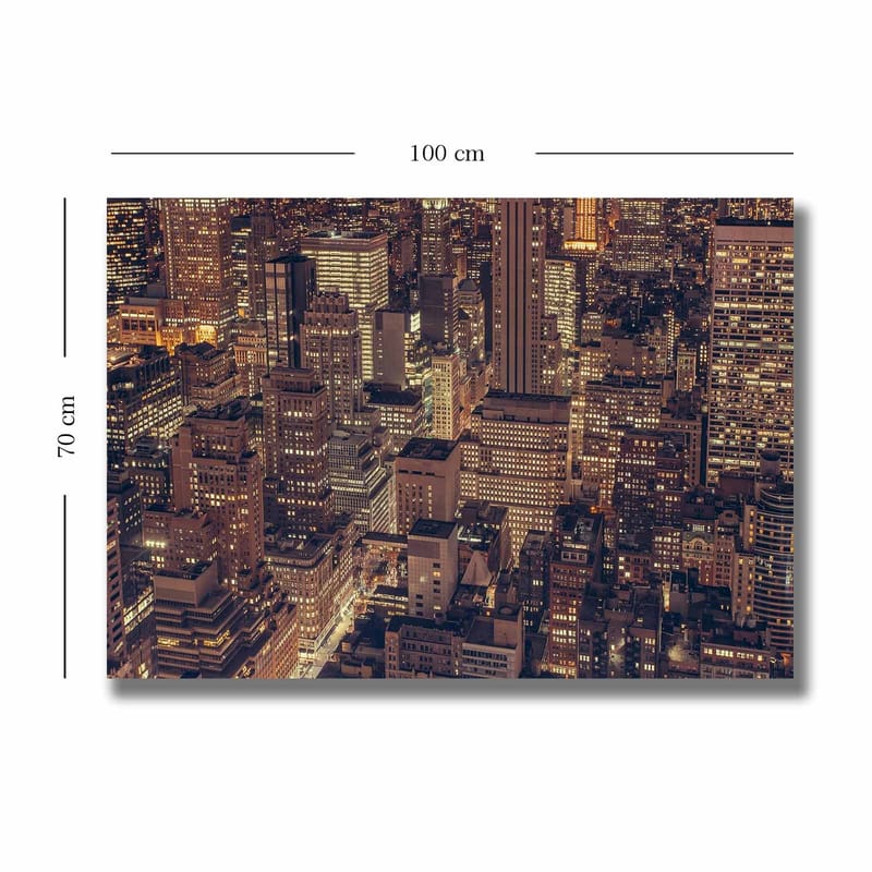 Canvas taulu 70x100 cm - Yönäkymä suurkaupungista, jossa rakennusten ja katujen säihkyvät valot - Tummansininen / Kulta / Harmaa - Sisustustuotteet - Taulu & taide - Canvas-taulu