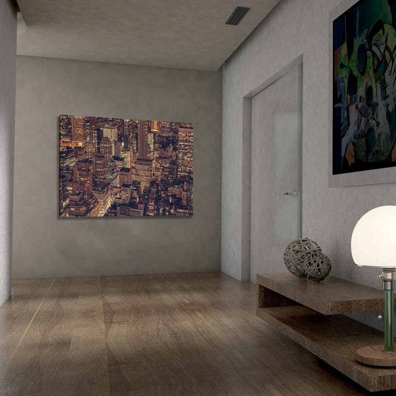 Canvas taulu 70x100 cm - Yönäkymä suurkaupungista, jossa rakennusten ja katujen säihkyvät valot - Tummansininen / Kulta / Harmaa - Sisustustuotteet - Taulu & taide - Canvas-taulu