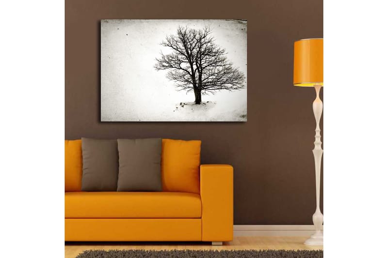 Canvas taulu 70x100 cm - Yksinäinen, lehdetön puu lumimaisemassa - Musta / Valkoinen - Sisustustuotteet - Taulu & taide - Canvas-taulu