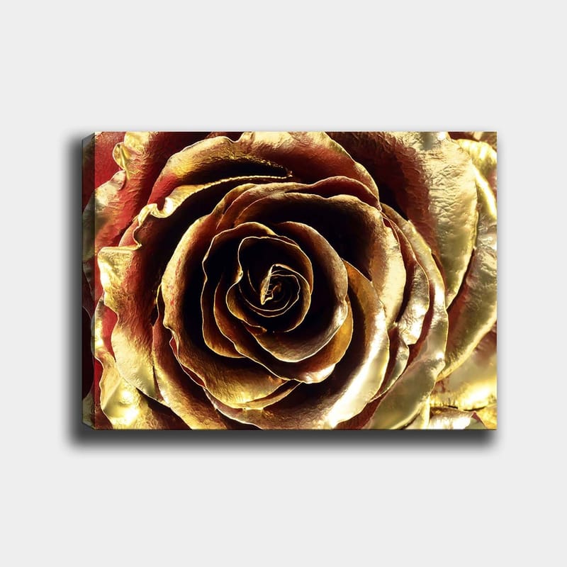 Canvas taulu 70x100 cm - Yksityiskohtainen ja kimalteleva ruusu kullan sävyissä - Kulta / Punainen / Ruskea - Sisustustuotteet - Taulu & taide - Canvas-taulu