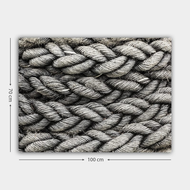 Canvas taulu 70x100 cm - Yksityiskohtainen lähikuva punotusta köydestä, jonka tekstuuri korostaa sen rakennetta ja materiaalia - Harmaa / Musta - Sisustustuotteet - Taulu & taide - Canvas-taulu