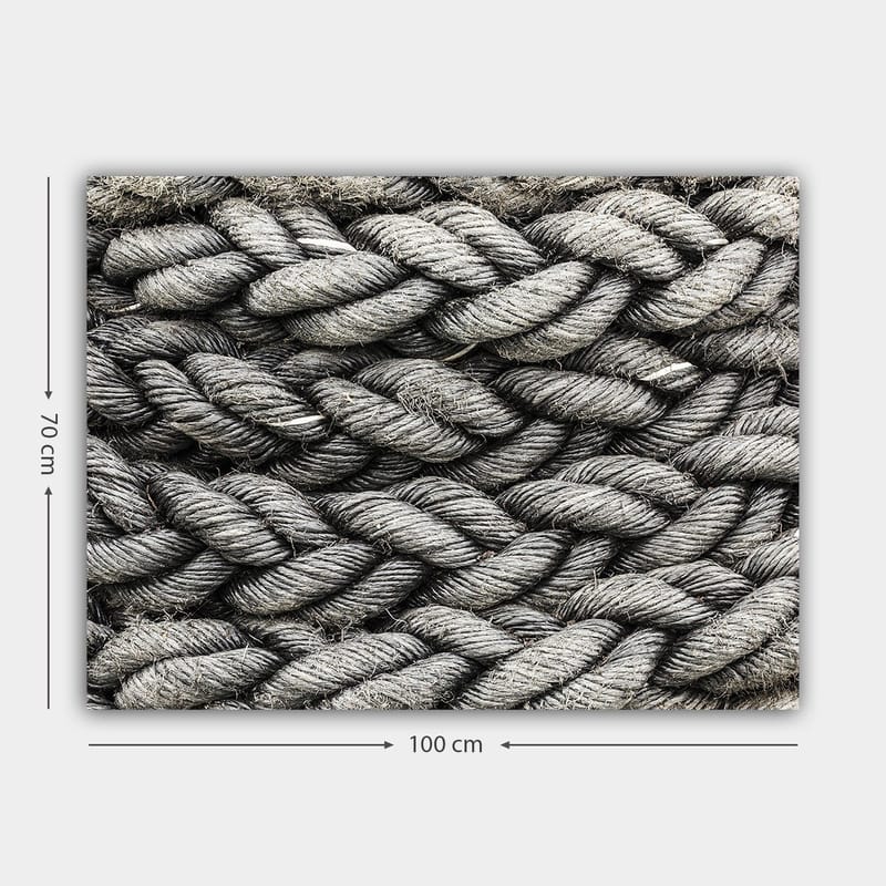 Canvas taulu 70x100 cm - Yksityiskohtainen lähikuva punotusta köydestä, jonka tekstuuri korostaa sen rakennetta ja materiaalia - Harmaa / Musta - Sisustustuotteet - Taulu & taide - Canvas-taulu
