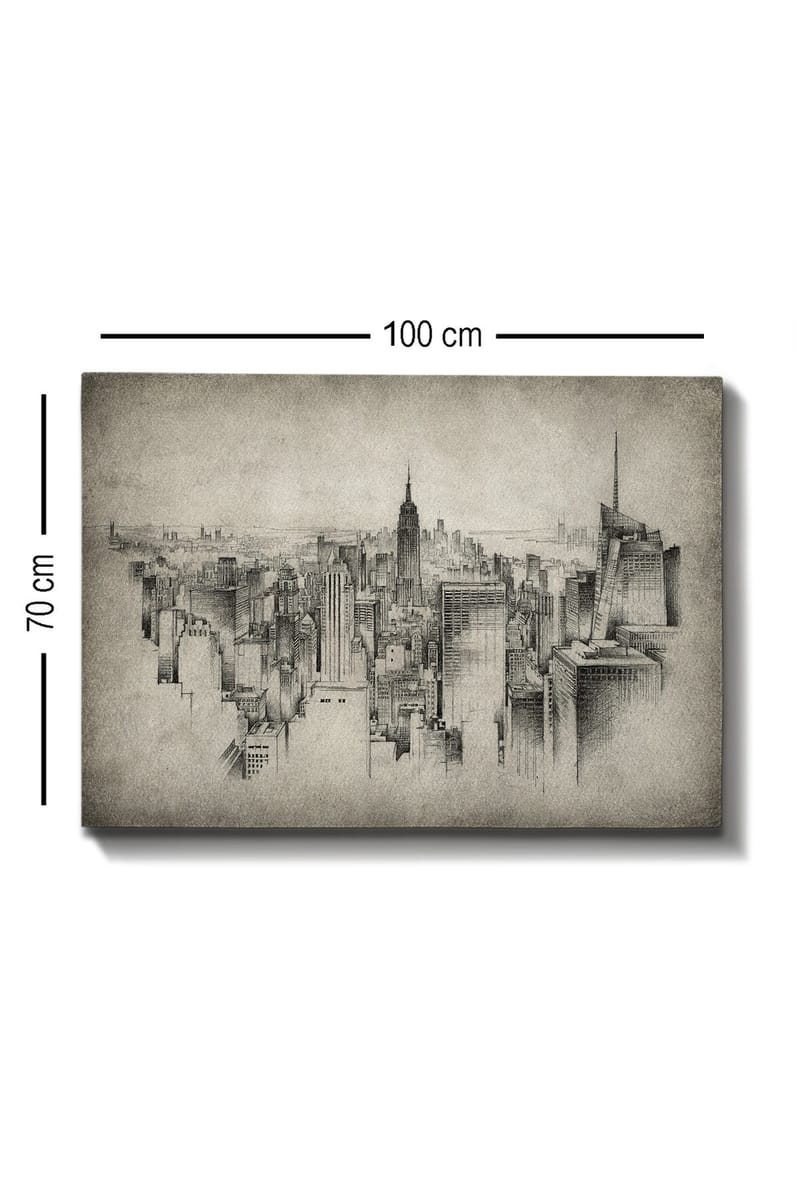 Canvas taulu 70x100 cm - Yksityiskohtainen näkymä kaupungin siluetista, jossa keskitytään ikonisiin pilvenpiirtäjiin - Harmaa / Musta - Sisustustuotteet - Taulu & taide - Canvas-taulu