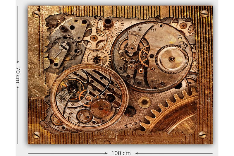 Canvas taulu 70x100 cm - Yksityiskohtainen sommitelma kellokoneistosta vaihteineen ja mekaanisine osineen - Pronssi / Kupari / Kulta - Sisustustuotteet - Taulu & taide - Canvas-taulu
