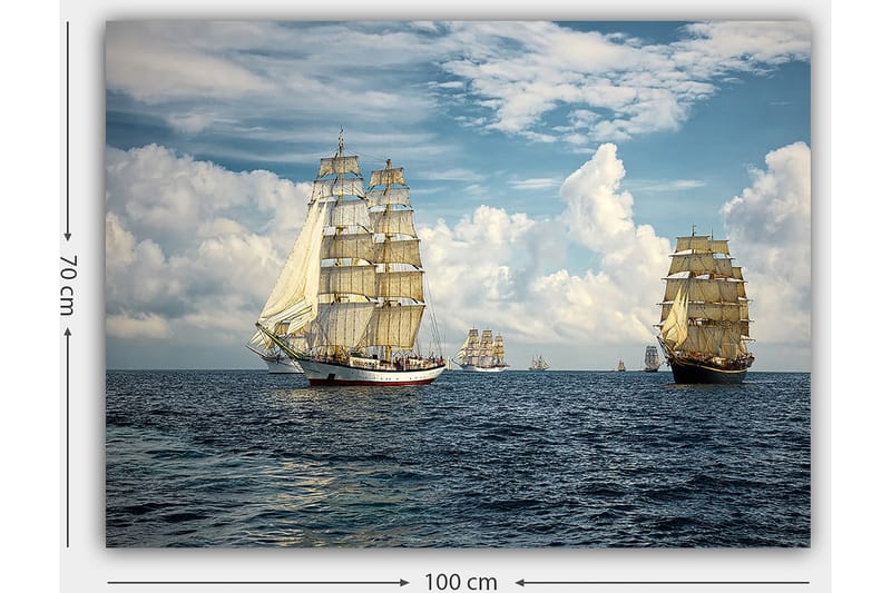Canvas taulu 70x100 cm - Purjeveneet navigoivat avomerellä kirkkaan taivaan alla - Sininen / Valkoinen / Beige - Sisustustuotteet - Taulu & taide - Canvas-taulu