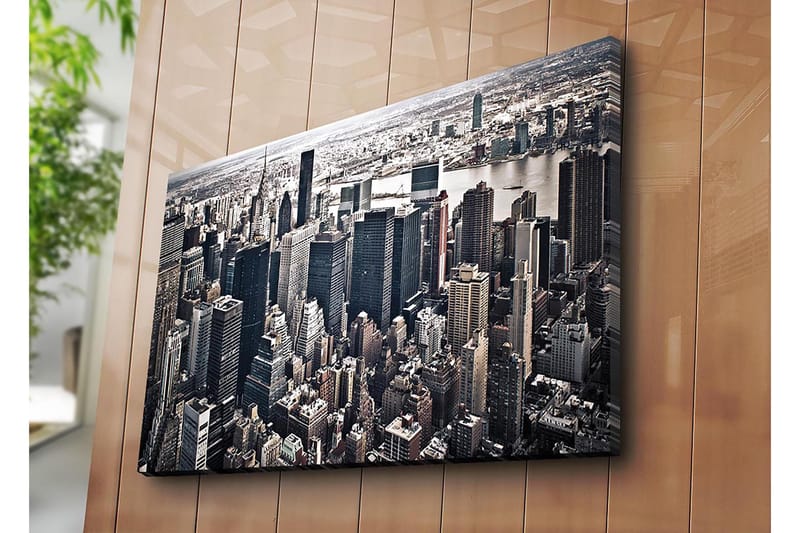 Canvas taulu 70x100 cm - Panoraamanäkymä kaupunkiin korkeine pilvenpiirtäjineen ja vilkkaineen - Musta / Harmaa / Valkoinen - Sisustustuotteet - Taulu & taide - Canvas-taulu