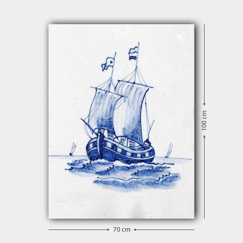 Canvas taulu 70x100 cm - Purjevene valkoisine purjeineen merellä - Sininen / Valkoinen - Sisustustuotteet - Taulu & taide - Canvas-taulu