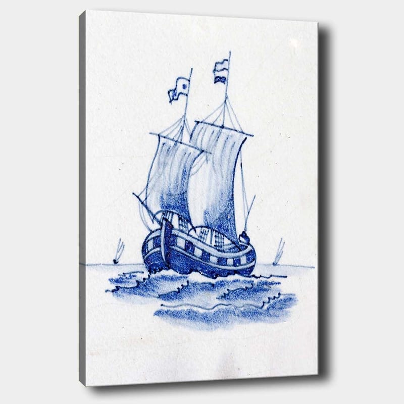 Canvas taulu 70x100 cm - Purjevene valkoisine purjeineen merellä, Sininen / Valkoinen