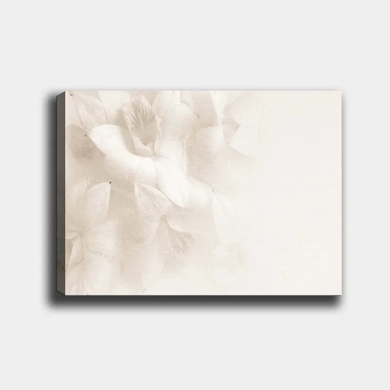 Canvas taulu 70x100 cm - Pehmeitä kukkia hienovaraisissa valkoisen sävyissä, Valkoinen / Vaaleanbeige