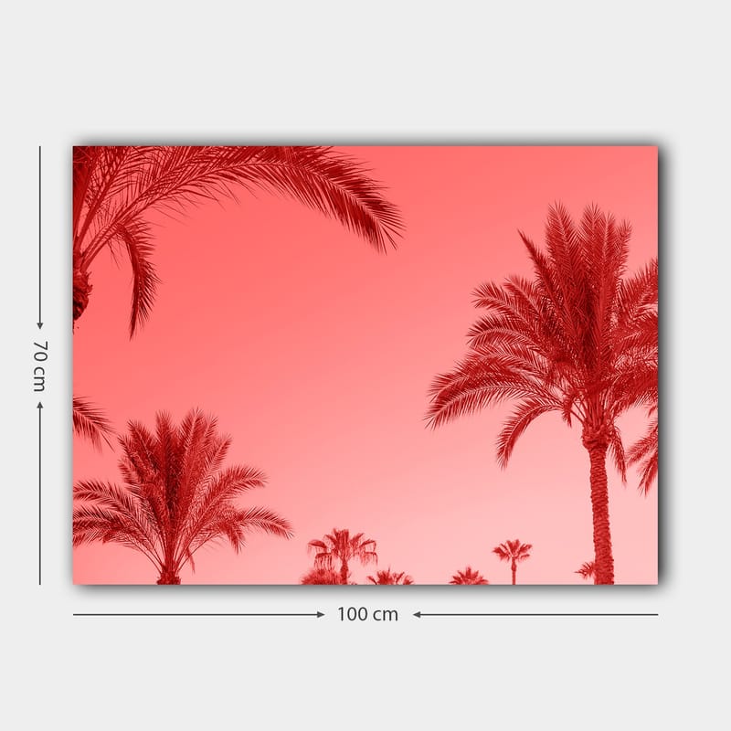 Canvas taulu 70x100 cm - Palmujen siluetit punertavaa taivasta vasten - Punainen / Vaaleanpunainen - Sisustustuotteet - Taulu & taide - Canvas-taulu