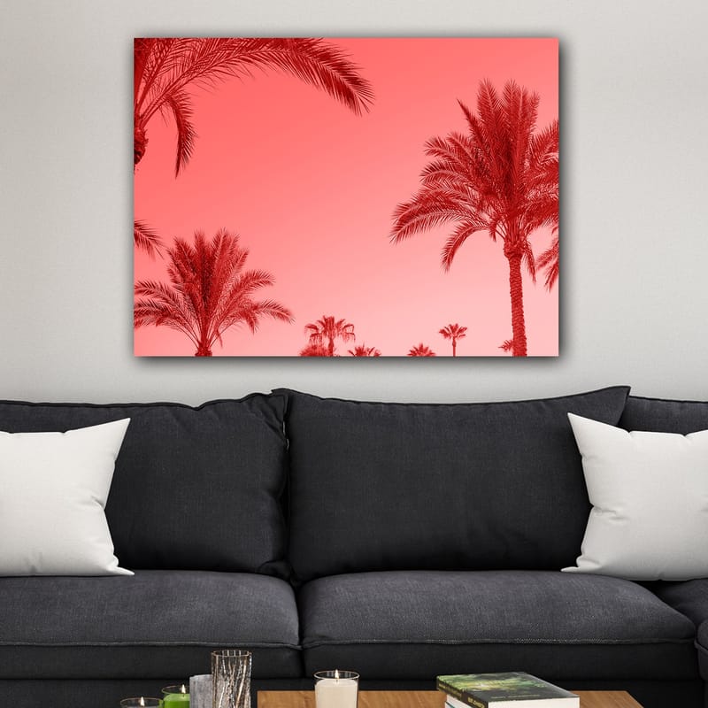 Canvas taulu 70x100 cm - Palmujen siluetit punertavaa taivasta vasten - Punainen / Vaaleanpunainen - Sisustustuotteet - Taulu & taide - Canvas-taulu