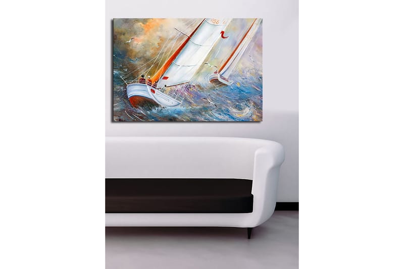 Canvas taulu 70x100 cm - Purjeveneet myrskyisillä vesillä - Sininen / Valkoinen / Oranssi - Sisustustuotteet - Taulu & taide - Canvas-taulu