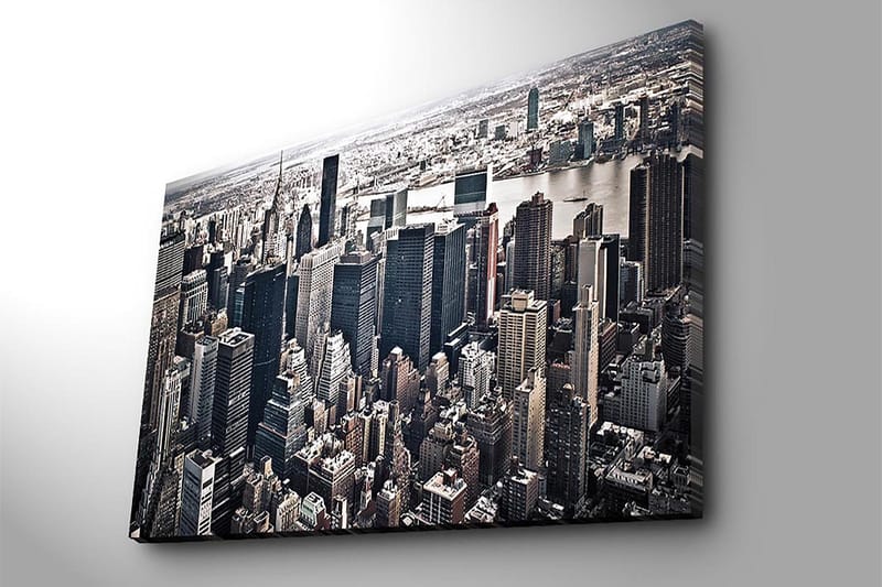 Canvas taulu 70x100 cm - Panoraamanäkymä kaupunkiin korkeine pilvenpiirtäjineen ja vilkkaineen - Musta / Harmaa / Valkoinen - Sisustustuotteet - Taulu & taide - Canvas-taulu